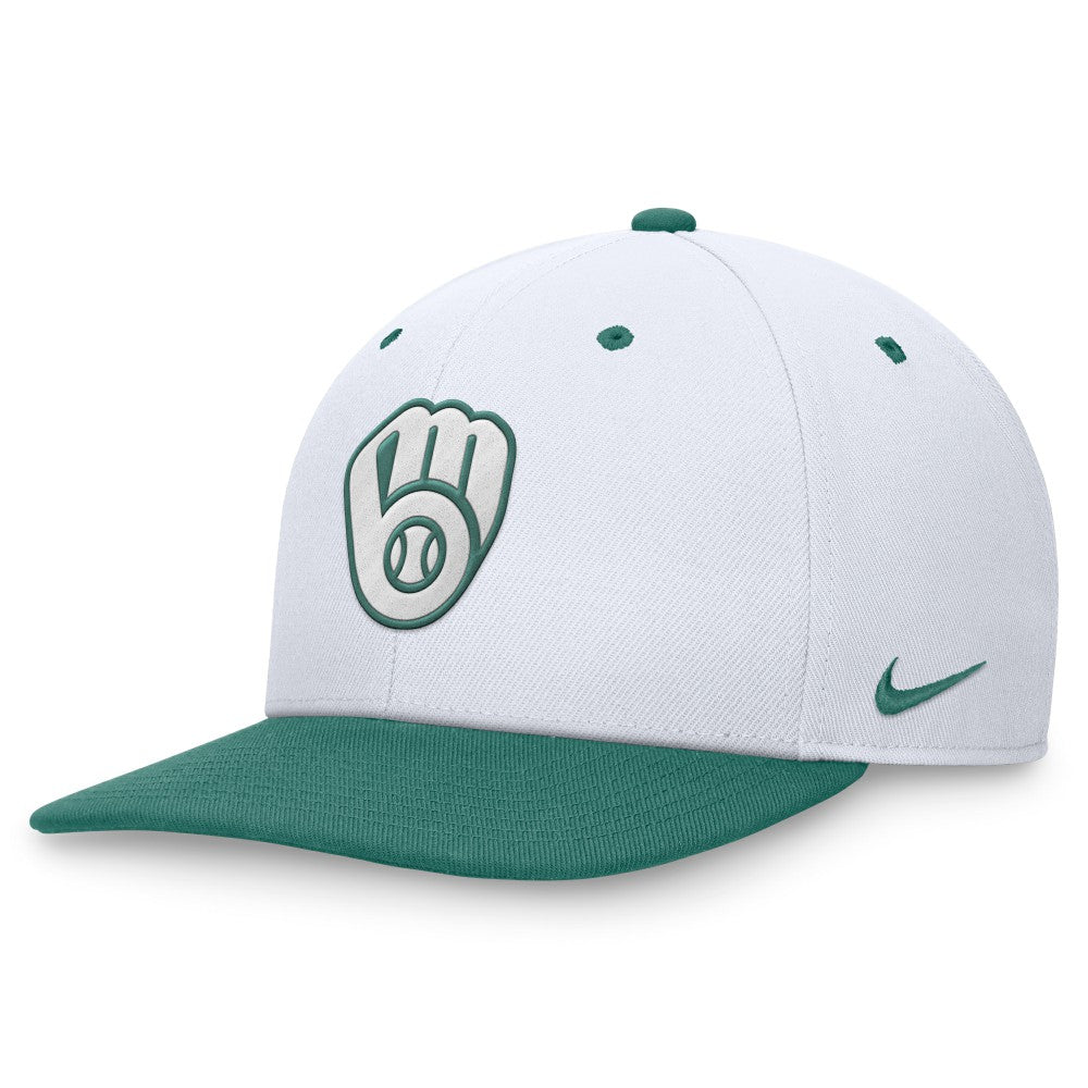 Milwaukee Brewers Nike Bicoastal Two-Tone Pro Performance Snapback Hat - White/Green Hats