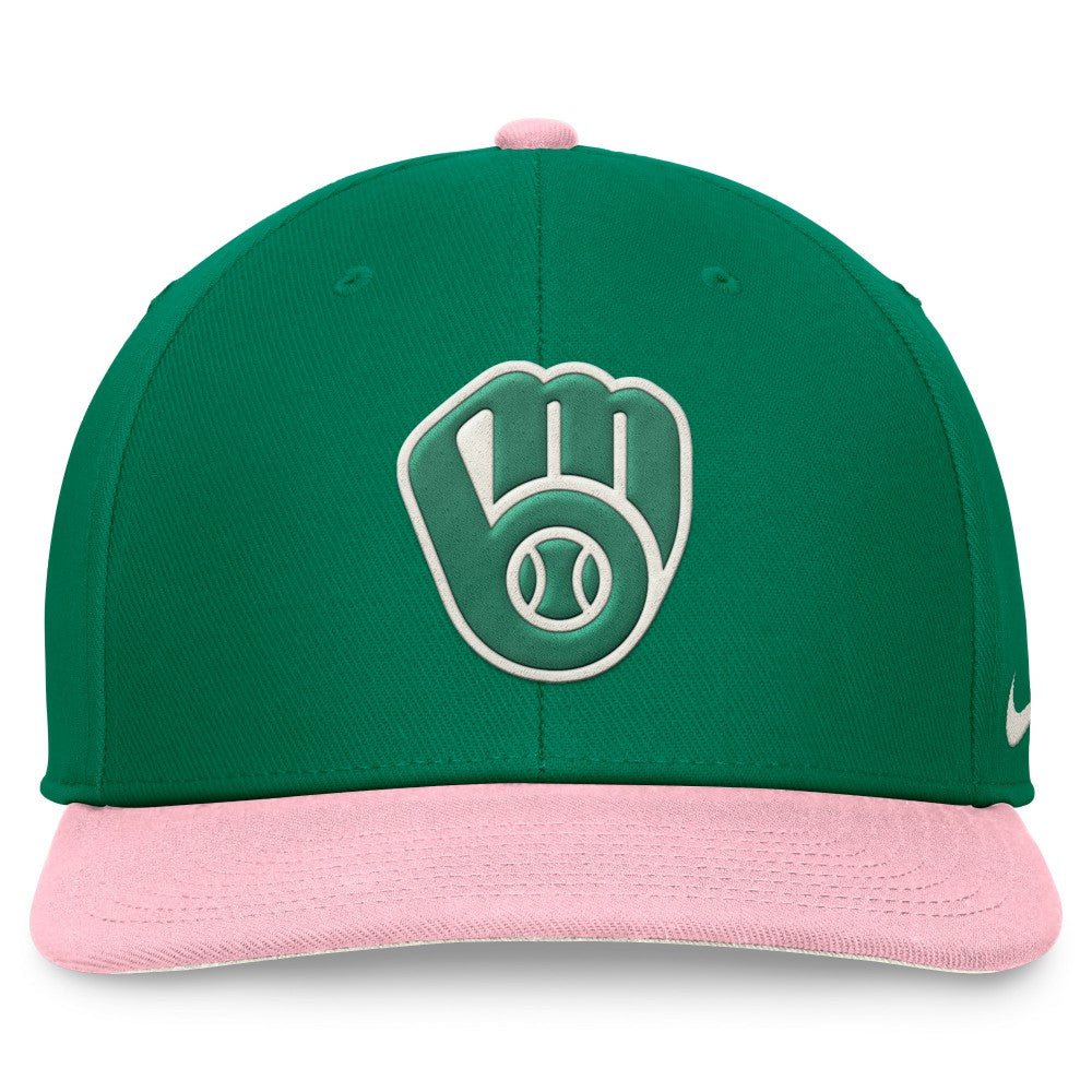 Milwaukee Brewers Nike Malachite Pro Performance Snapback Hat - Green/Pink Hats
