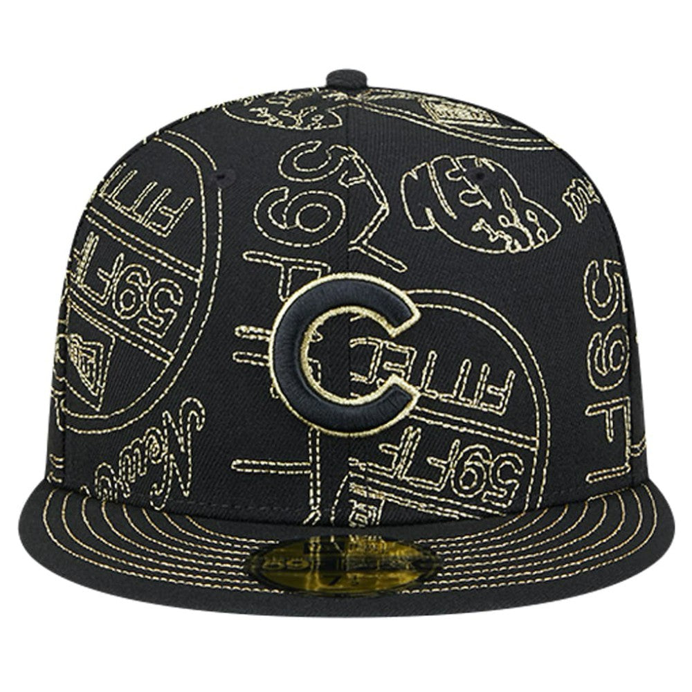 Chicago Cubs New Era 59FIFTY Day Allover Fitted Hat - Black Hats
