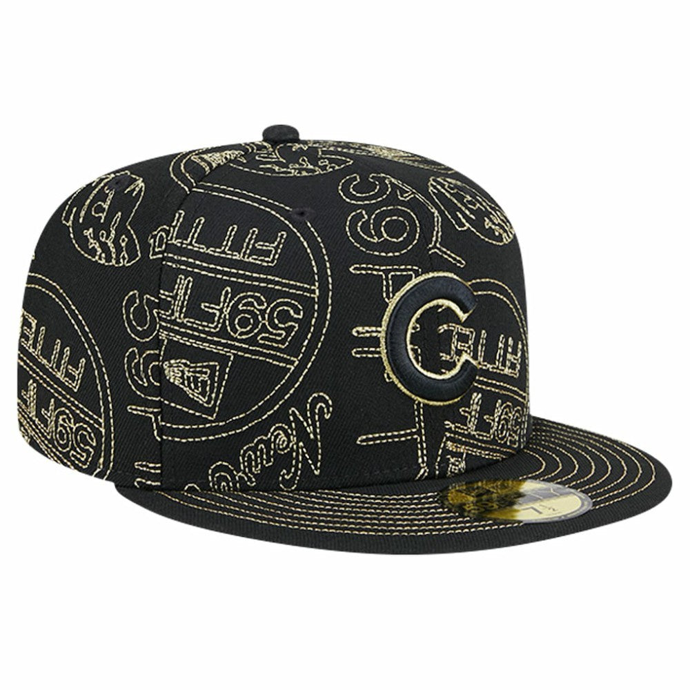 Chicago Cubs New Era 59FIFTY Day Allover Fitted Hat - Black Hats