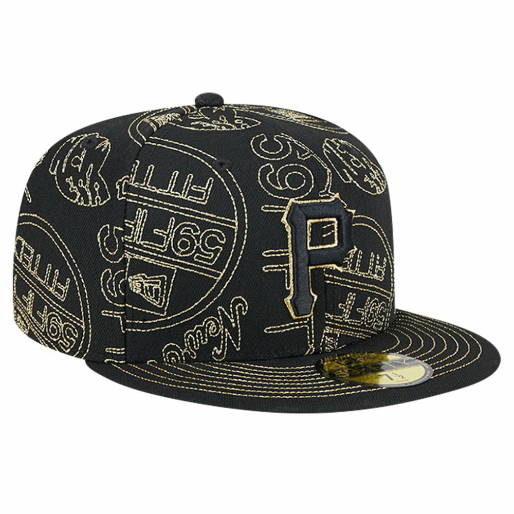 Pittsburgh Pirates New Era 59FIFTY Day Allover Fitted Hat - Black Hats
