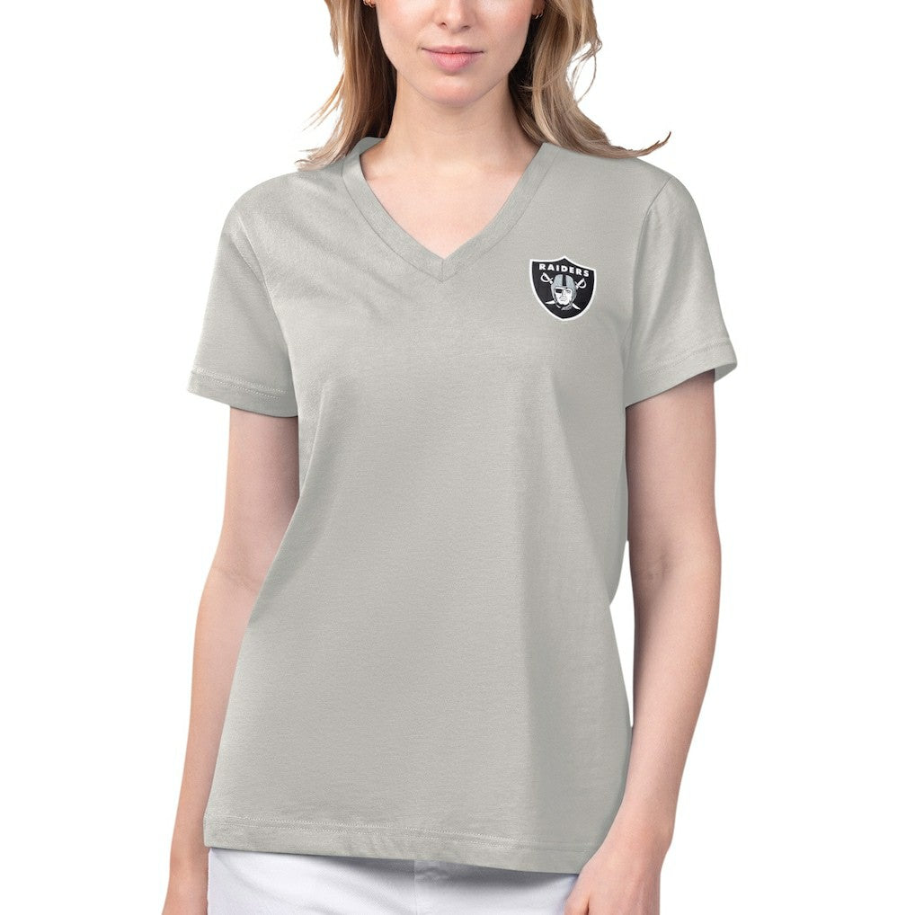 Las Vegas Raiders Margaritaville Women's Game Time V-Neck T-Shirt - Gray T-shirts