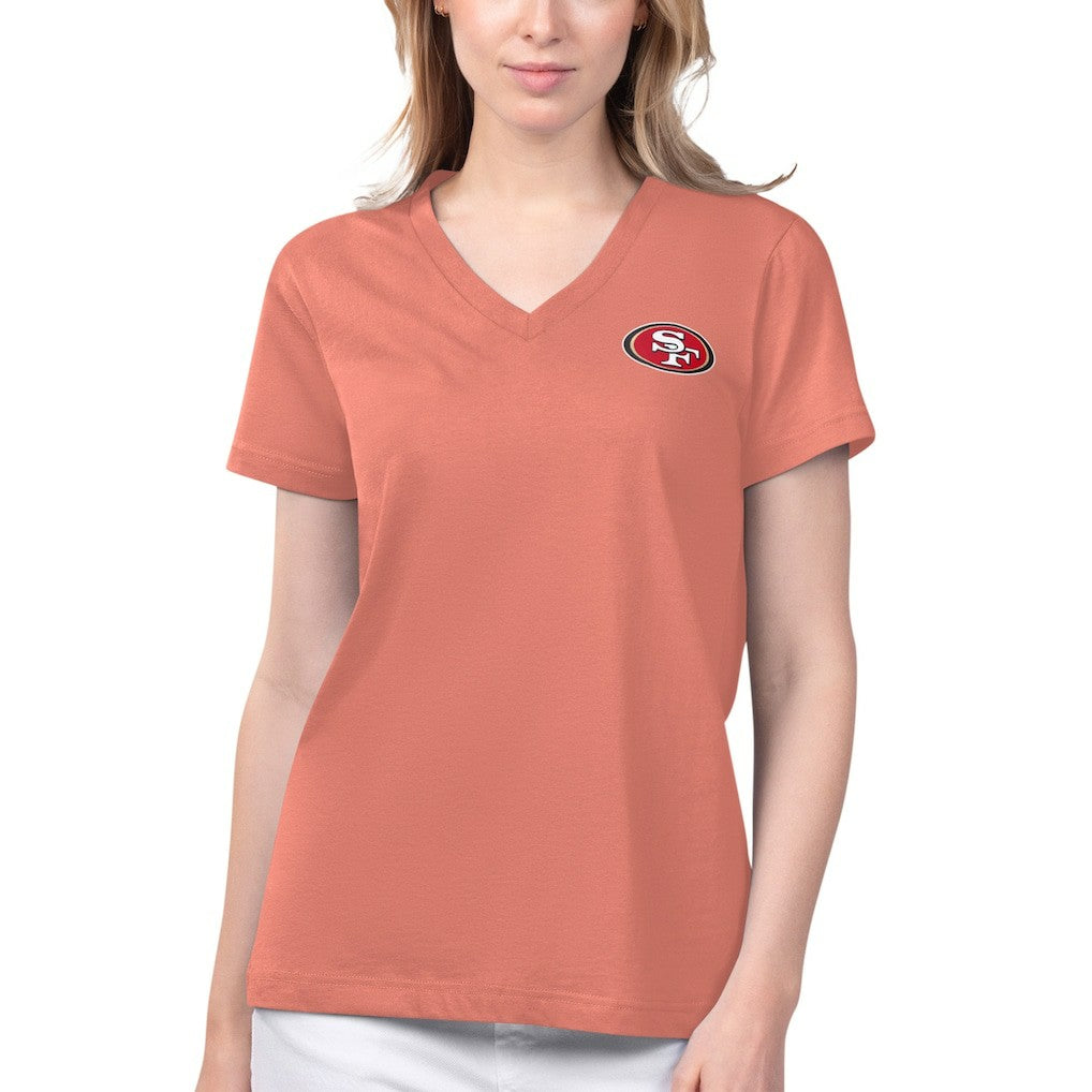 San Francisco 49ers Margaritaville Women's Game Time V-Neck T-Shirt - Coral T-shirts
