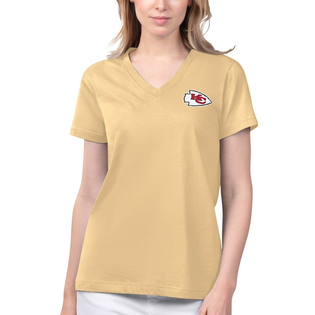 Kansas City Chiefs Margaritaville Women's Game Time V-Neck T-Shirt - Gold T-shirts