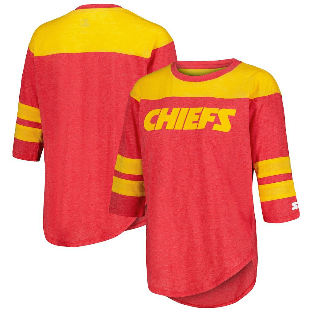 Kansas City Chiefs Starter Women's Fullback Tri-Blend 3/4-Sleeve T-Shirt - Red T-shirts