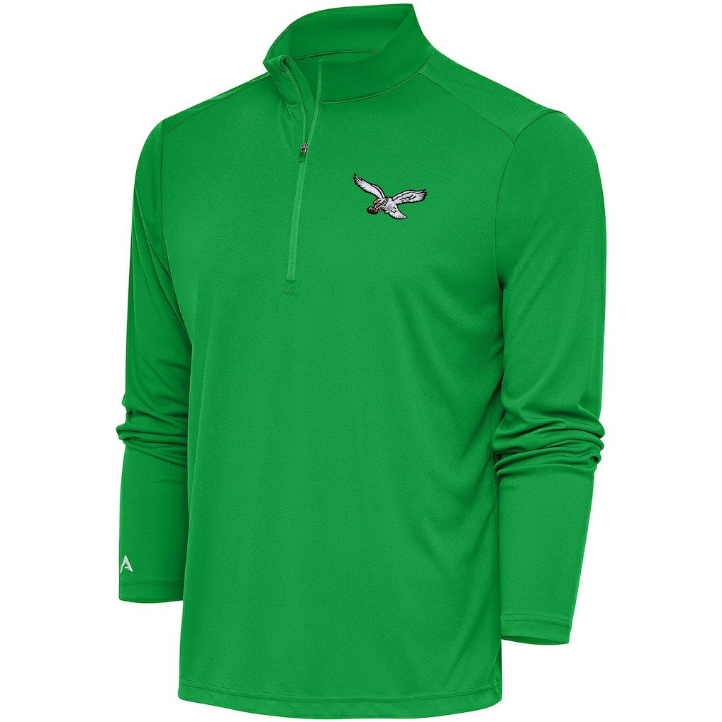 Philadelphia Eagles Antigua Throwback Logo Tribute Quarter-Zip Pullover Top - Kelly Green Pullover