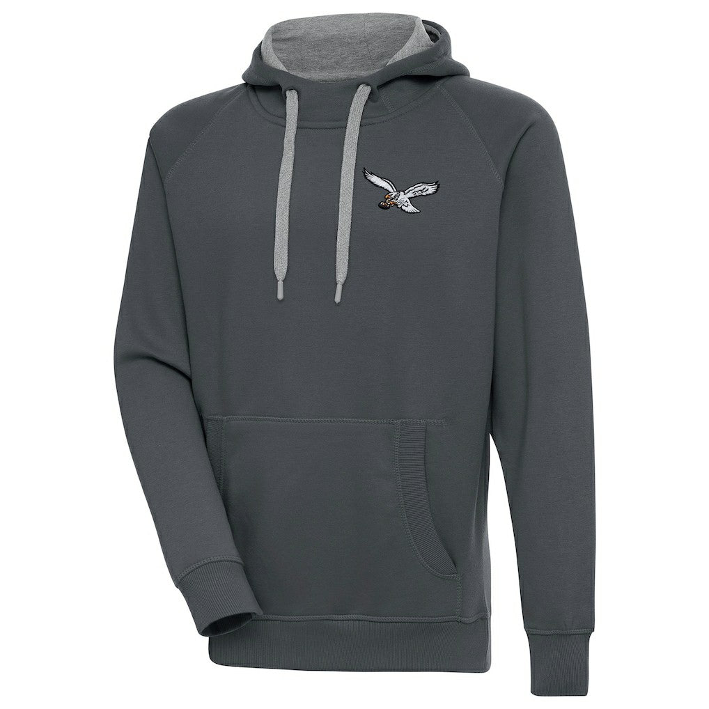 Philadelphia Eagles Antigua Throwback Logo Victory Pullover Hoodie - Charcoal Hoodies