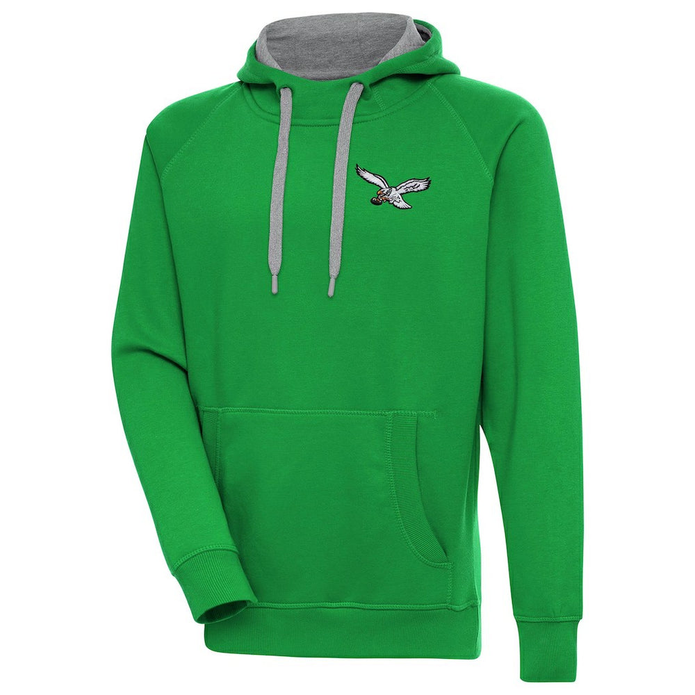 Philadelphia Eagles Antigua Throwback Logo Victory Pullover Hoodie - Kelly Green Hoodies