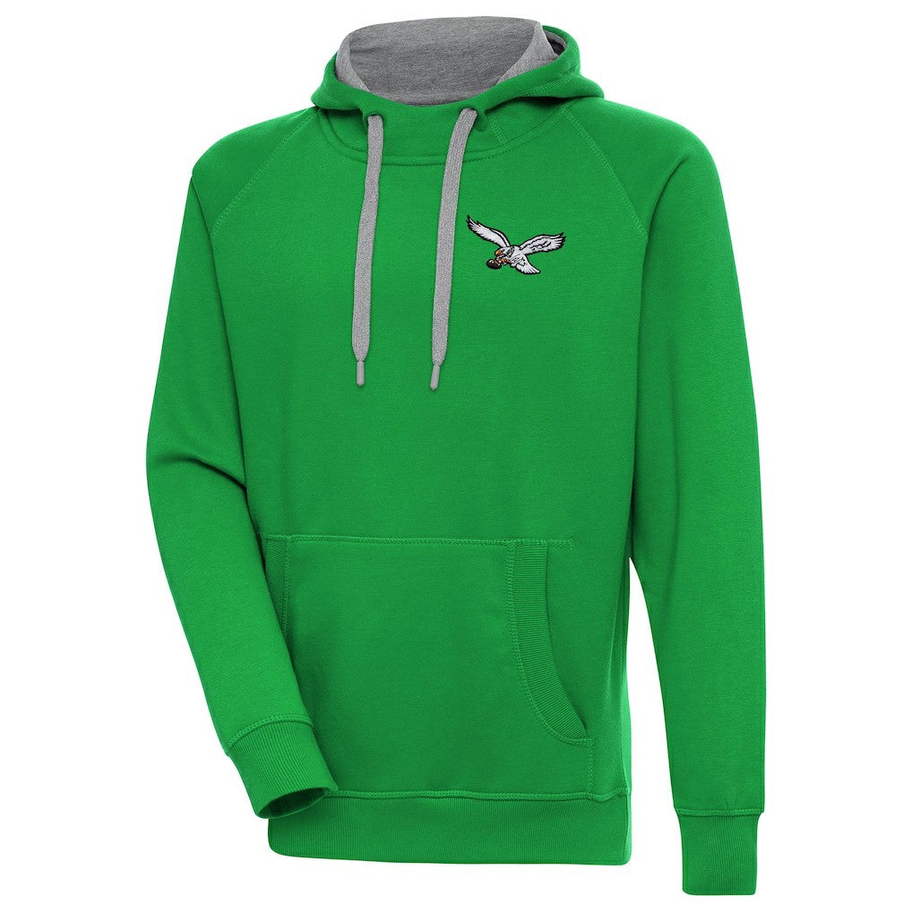 Philadelphia Eagles Antigua Throwback Logo Victory Pullover Hoodie - Kelly Green Hoodies