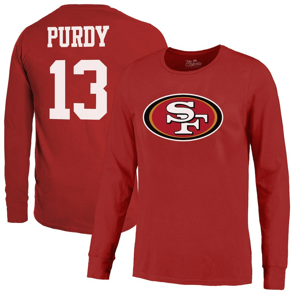 Brock Purdy San Francisco 49ers Majestic Threads Name & Number Long Sleeve T-Shirt - Scarlet T-shirts