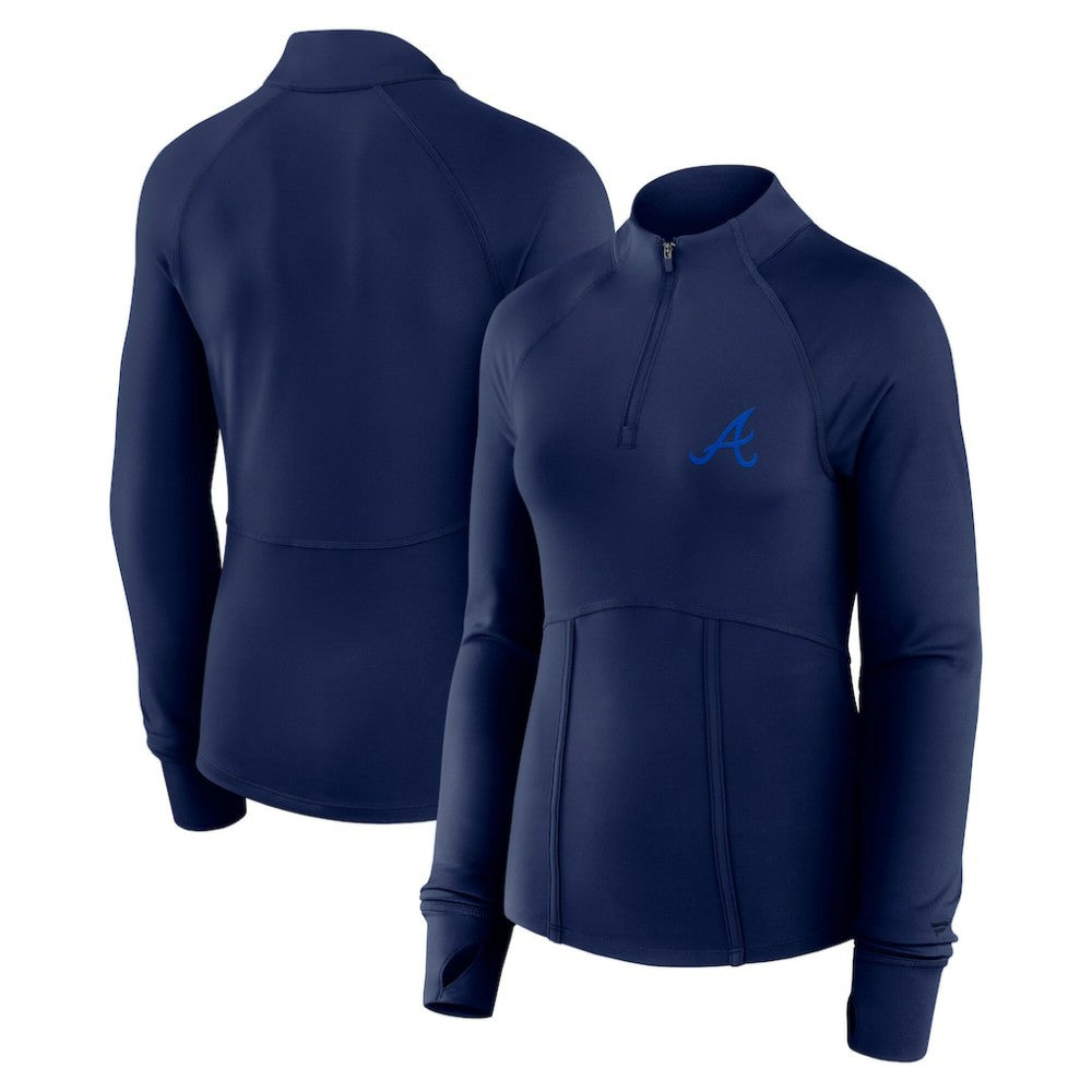 Atlanta Braves Fanatics Women's Elements Raglan Tri-Blend Quarter-Zip Top - Navy Tops