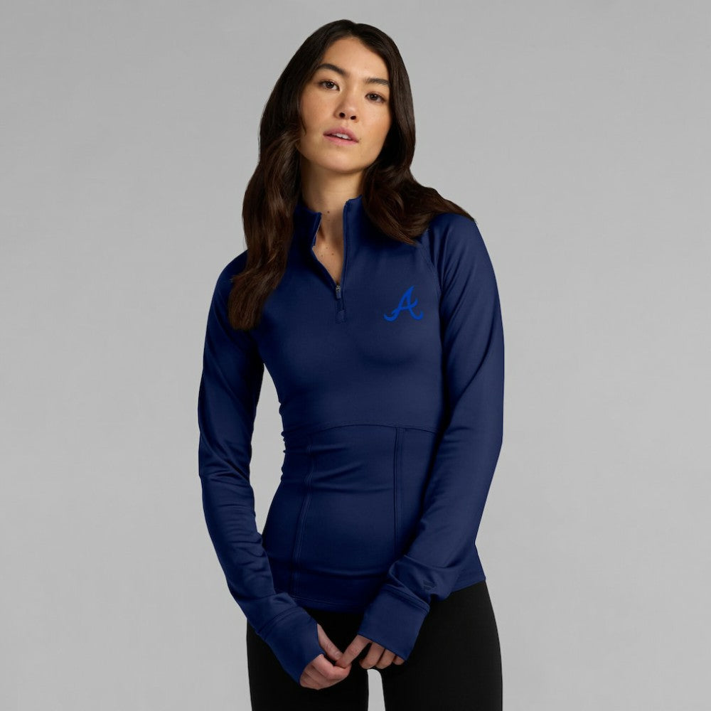 Atlanta Braves Fanatics Women's Elements Raglan Tri-Blend Quarter-Zip Top - Navy Tops