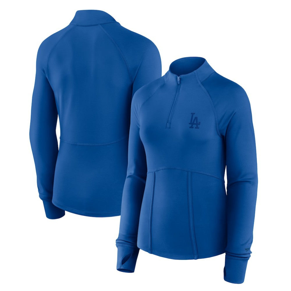 Los Angeles Dodgers Fanatics Women's Elements Raglan Tri-Blend Quarter-Zip Top - Royal Tops