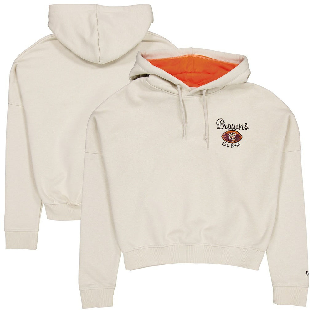 Cleveland Browns New Era Women's 3rd Down Historic Pullover Hoodie - Cream Hoodies