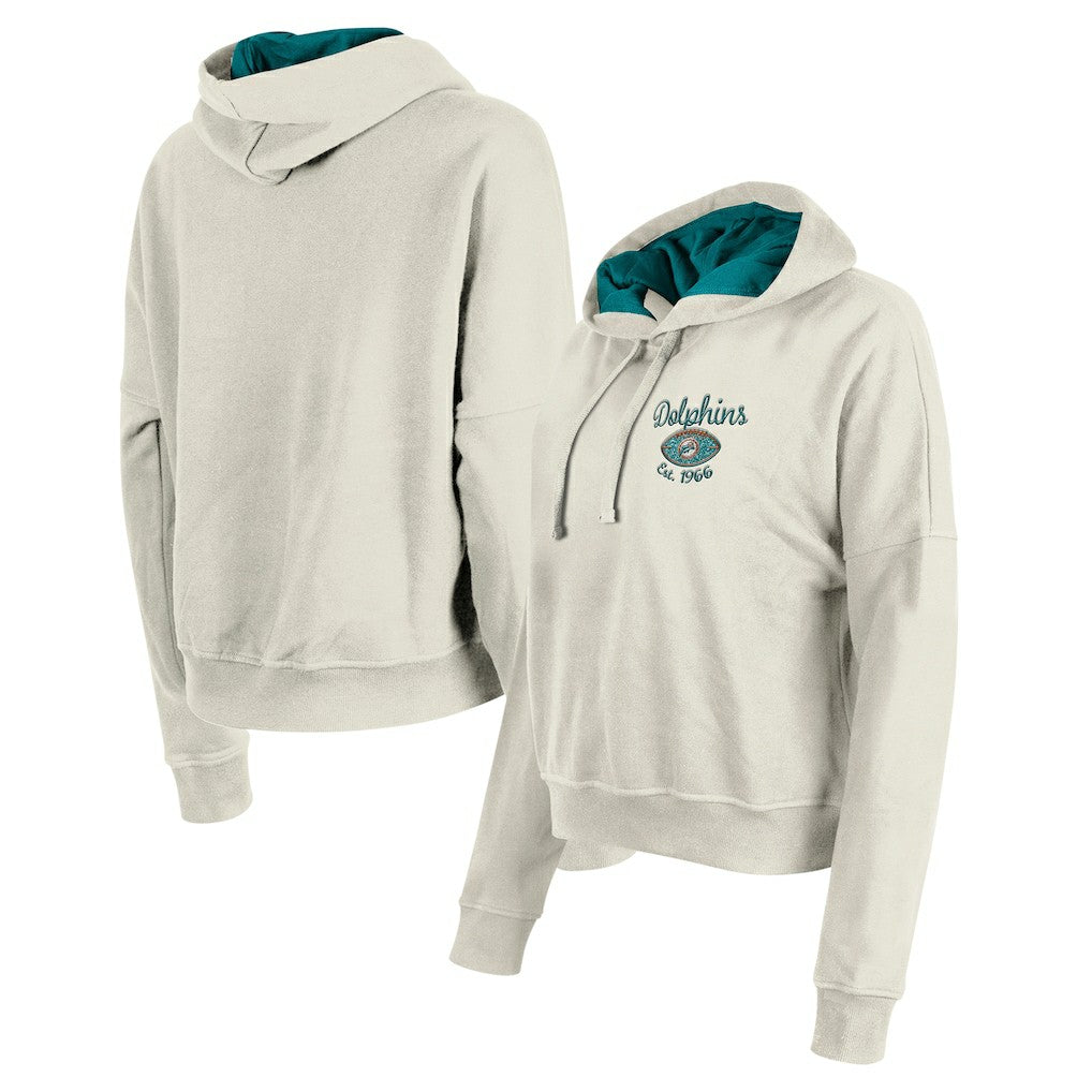 Miami Dolphins New Era Women's 3rd Down Historic Pullover Hoodie - Cream Hoodies