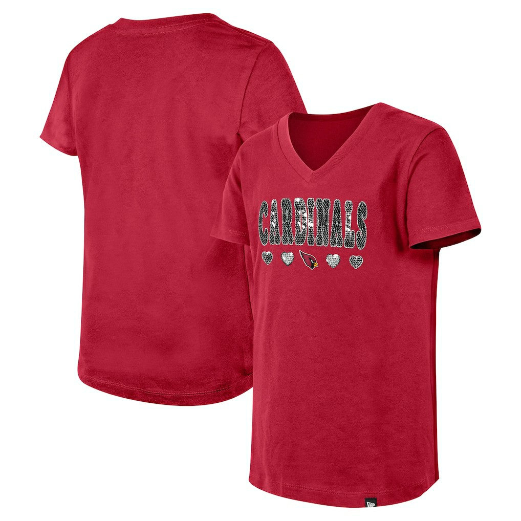 Arizona Cardinals New Era Girls Youth Flip Sequin V-Neck T-Shirt - Cardinal T-shirts