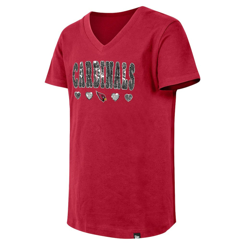 Arizona Cardinals New Era Girls Youth Flip Sequin V-Neck T-Shirt - Cardinal T-shirts