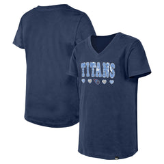 Tennessee Titans New Era Girls Youth Flip Sequin V-Neck T-Shirt - Navy T-shirts