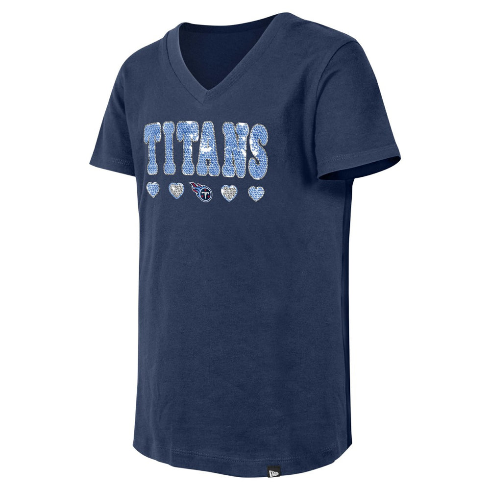 Tennessee Titans New Era Girls Youth Flip Sequin V-Neck T-Shirt - Navy T-shirts