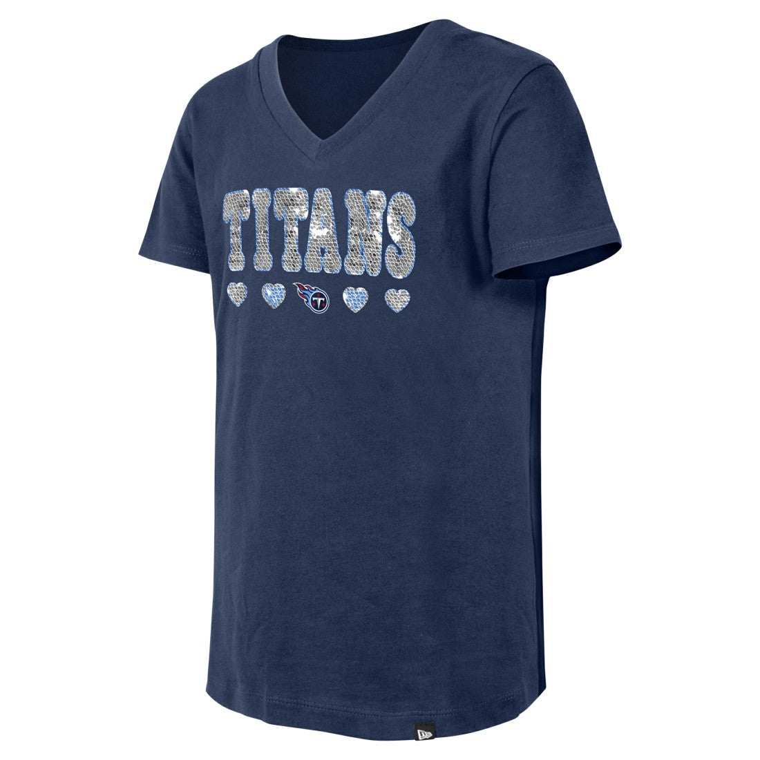 Tennessee Titans New Era Girls Youth Flip Sequin V-Neck T-Shirt - Navy T-shirts