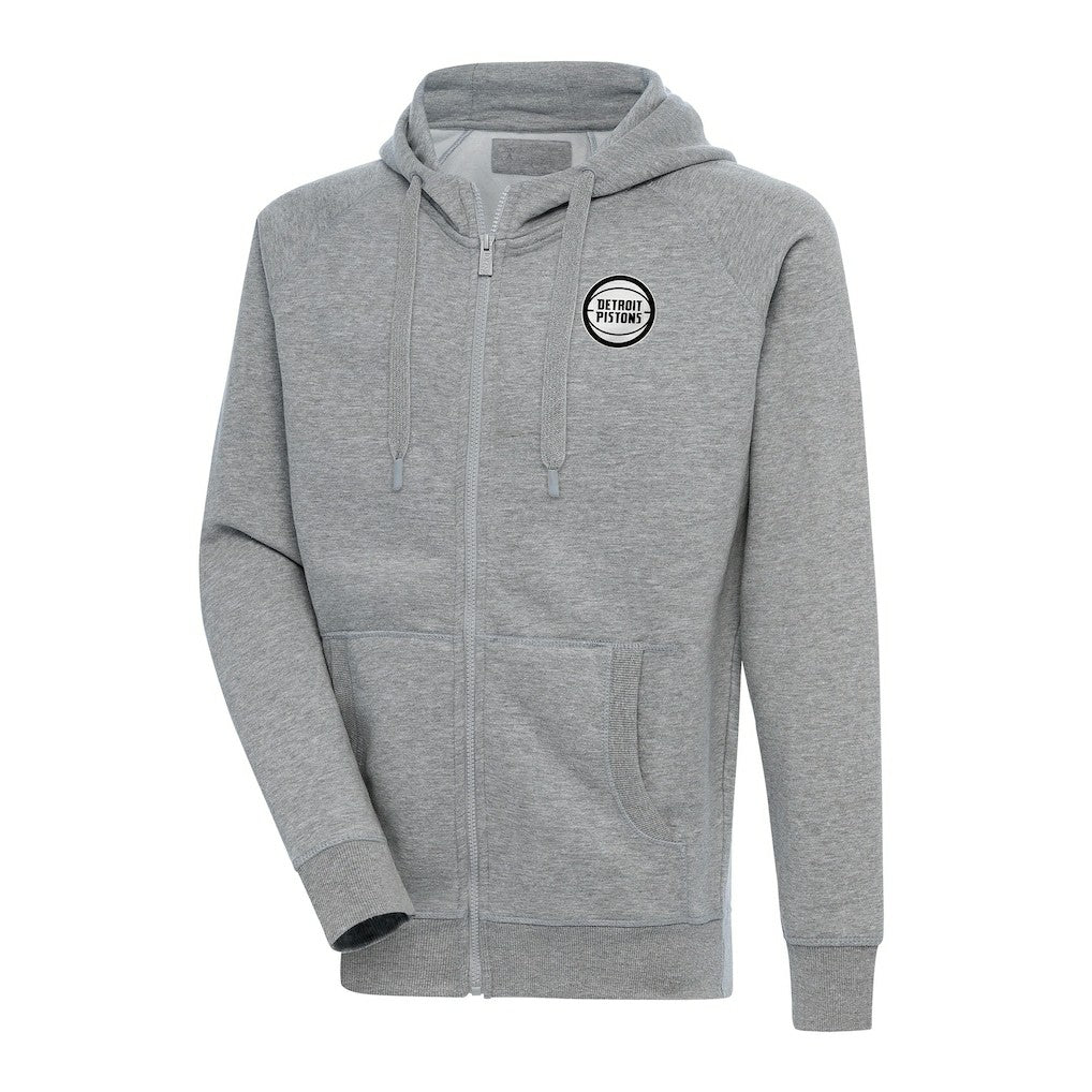 Detroit Pistons Antigua Metallic Logo Victory Raglan Full-Zip Hoodie Heather Gray