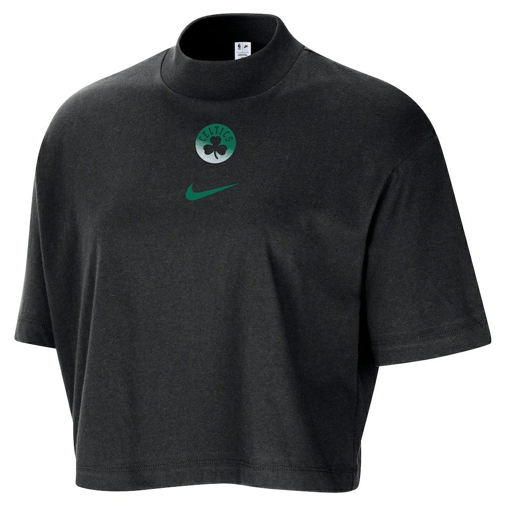 Boston Celtics Women's Courtside Mock Neck Loose Fit Cropped T-Shirt Black - Nike