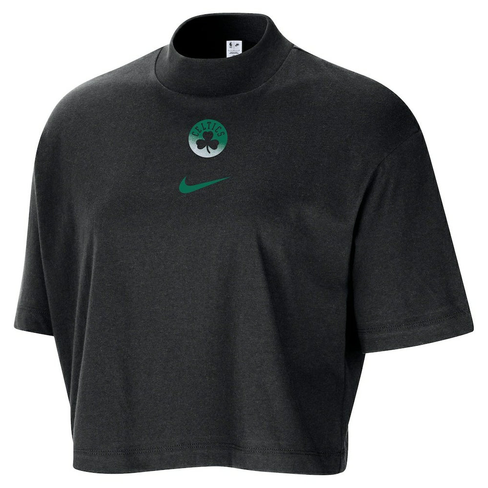 Boston Celtics Women's Courtside Mock Neck Loose Fit Cropped T-Shirt Black - Nike