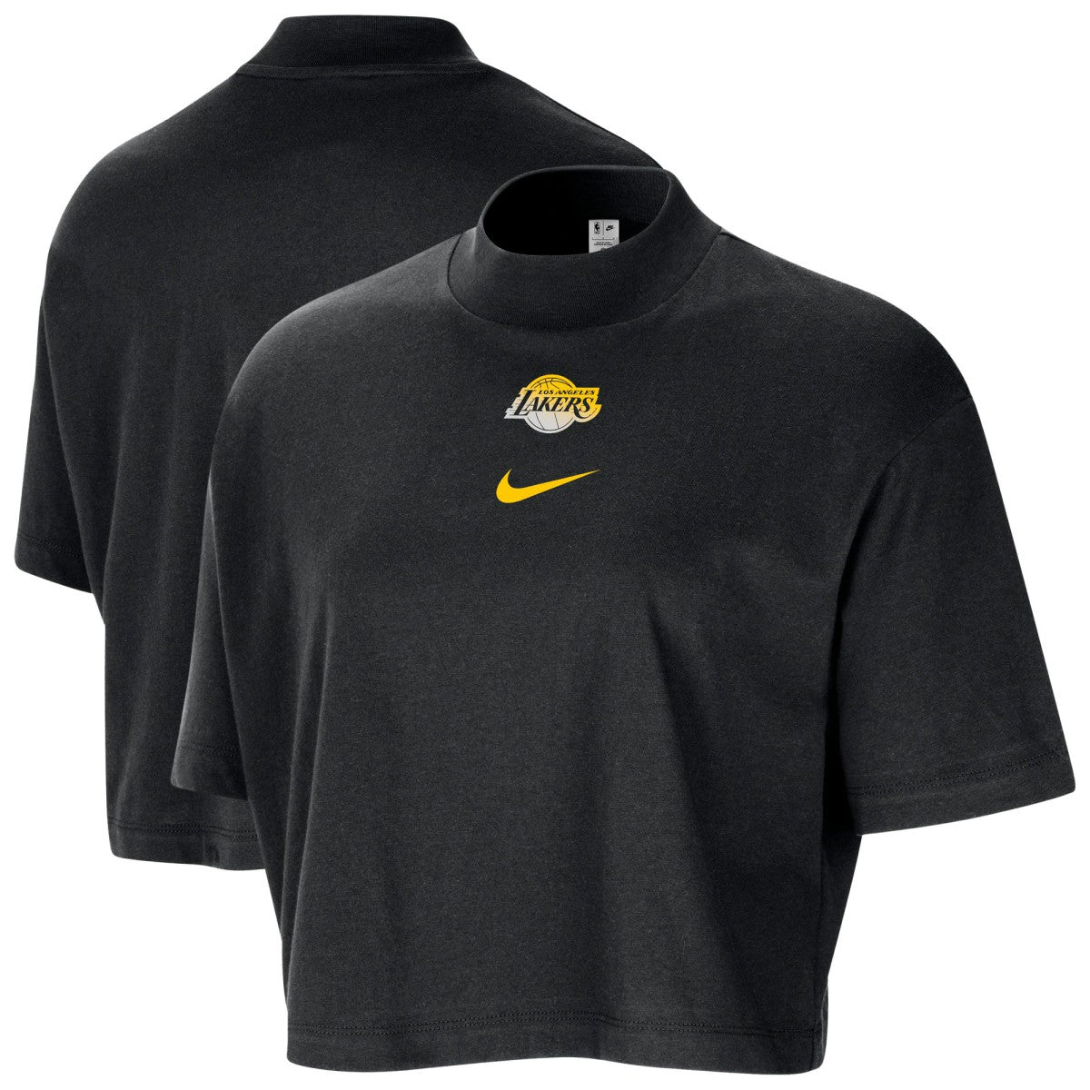 Los Angeles Lakers Women's Courtside Mock Neck Loose Fit Cropped T-Shirt Black - Nike