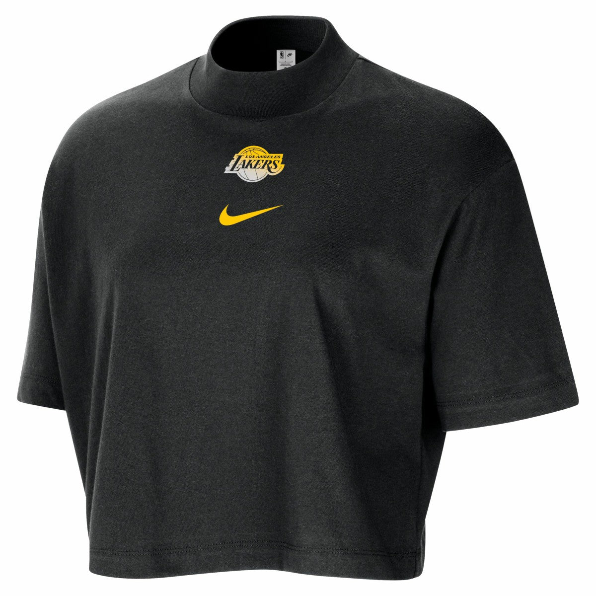 Los Angeles Lakers Women's Courtside Mock Neck Loose Fit Cropped T-Shirt Black - Nike
