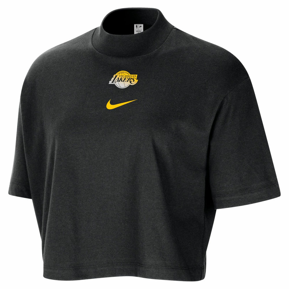 Los Angeles Lakers Women's Courtside Mock Neck Loose Fit Cropped T-Shirt Black - Nike