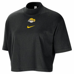 Los Angeles Lakers Women's Courtside Mock Neck Loose Fit Cropped T-Shirt Black - Nike