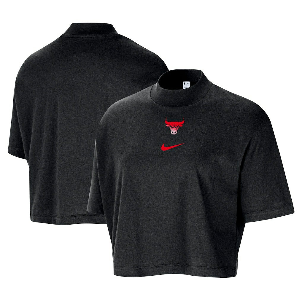 Chicago Bulls Women's Courtside Mock Neck Loose Fit Cropped T-Shirt Black - Nike outlet