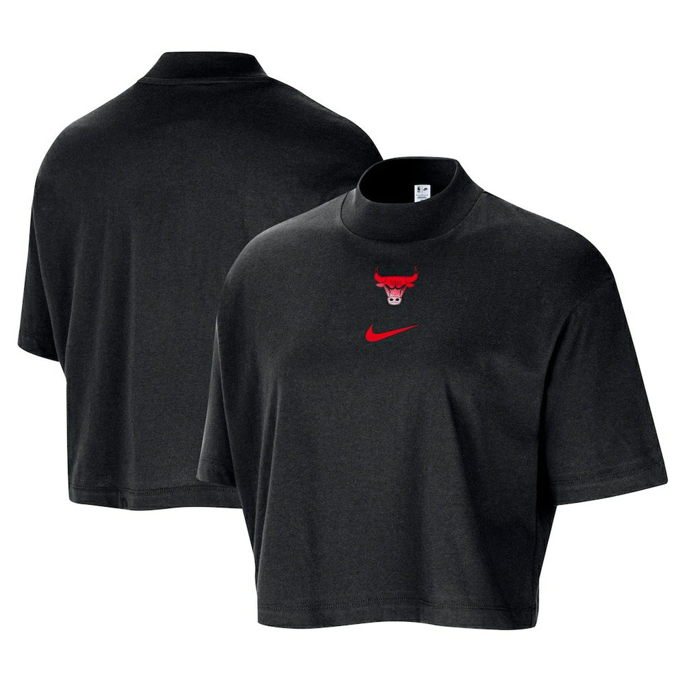 Chicago Bulls Women's Courtside Mock Neck Loose Fit Cropped T-Shirt Black - Nike outlet