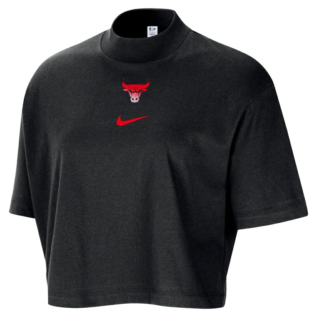 Chicago Bulls Women's Courtside Mock Neck Loose Fit Cropped T-Shirt Black - Nike outlet