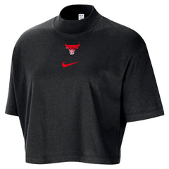 Chicago Bulls Women's Courtside Mock Neck Loose Fit Cropped T-Shirt Black - Nike outlet
