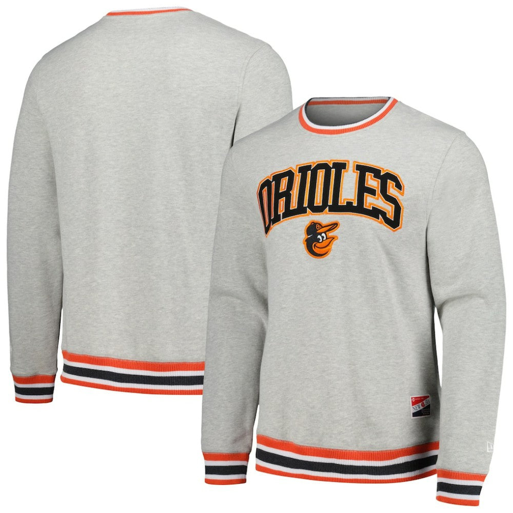 Baltimore Orioles New Era Throwback Classic Pullover Sweatshirt - Heather Gray Pullover