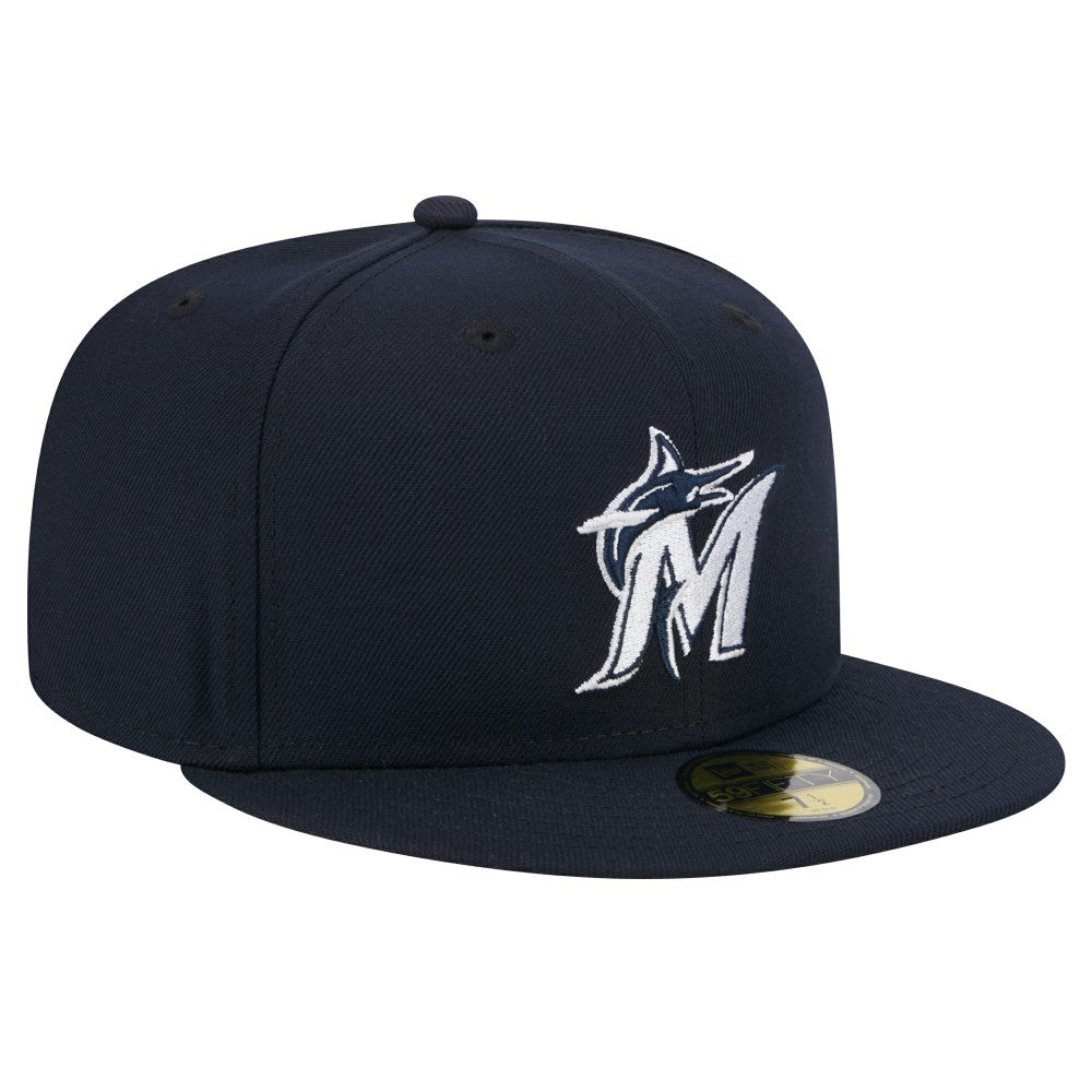 Miami Marlins New Era White Logo 59FIFTY Fitted Hat - Navy Hats
