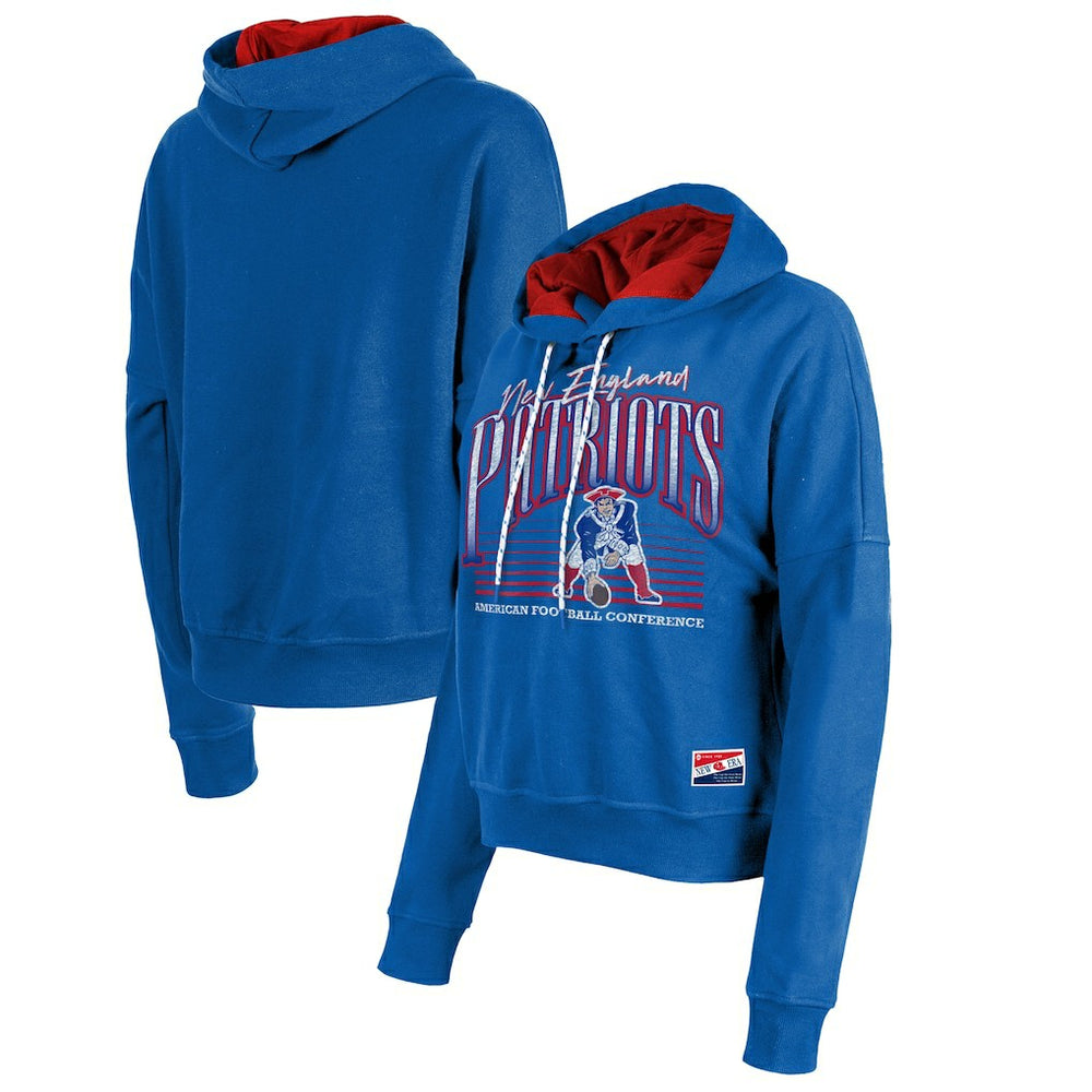 New England Patriots New Era Women's Throwback Boxy Pullover Hoodie - Royal Hoodies