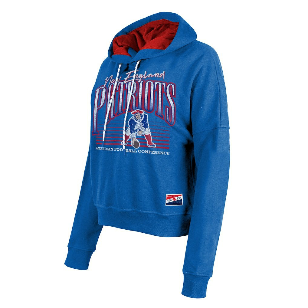 New England Patriots New Era Women's Throwback Boxy Pullover Hoodie - Royal Hoodies