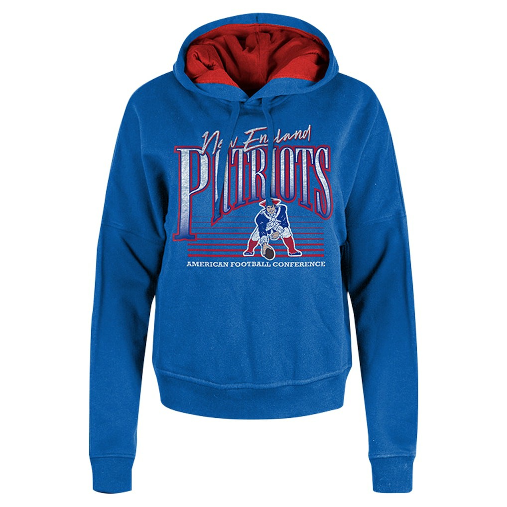 New England Patriots New Era Women's Throwback Boxy Pullover Hoodie - Royal Hoodies