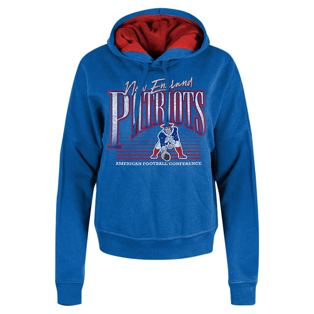 New England Patriots New Era Women's Throwback Boxy Pullover Hoodie - Royal Hoodies
