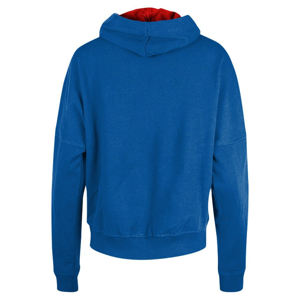 New England Patriots New Era Women's Throwback Boxy Pullover Hoodie - Royal Hoodies
