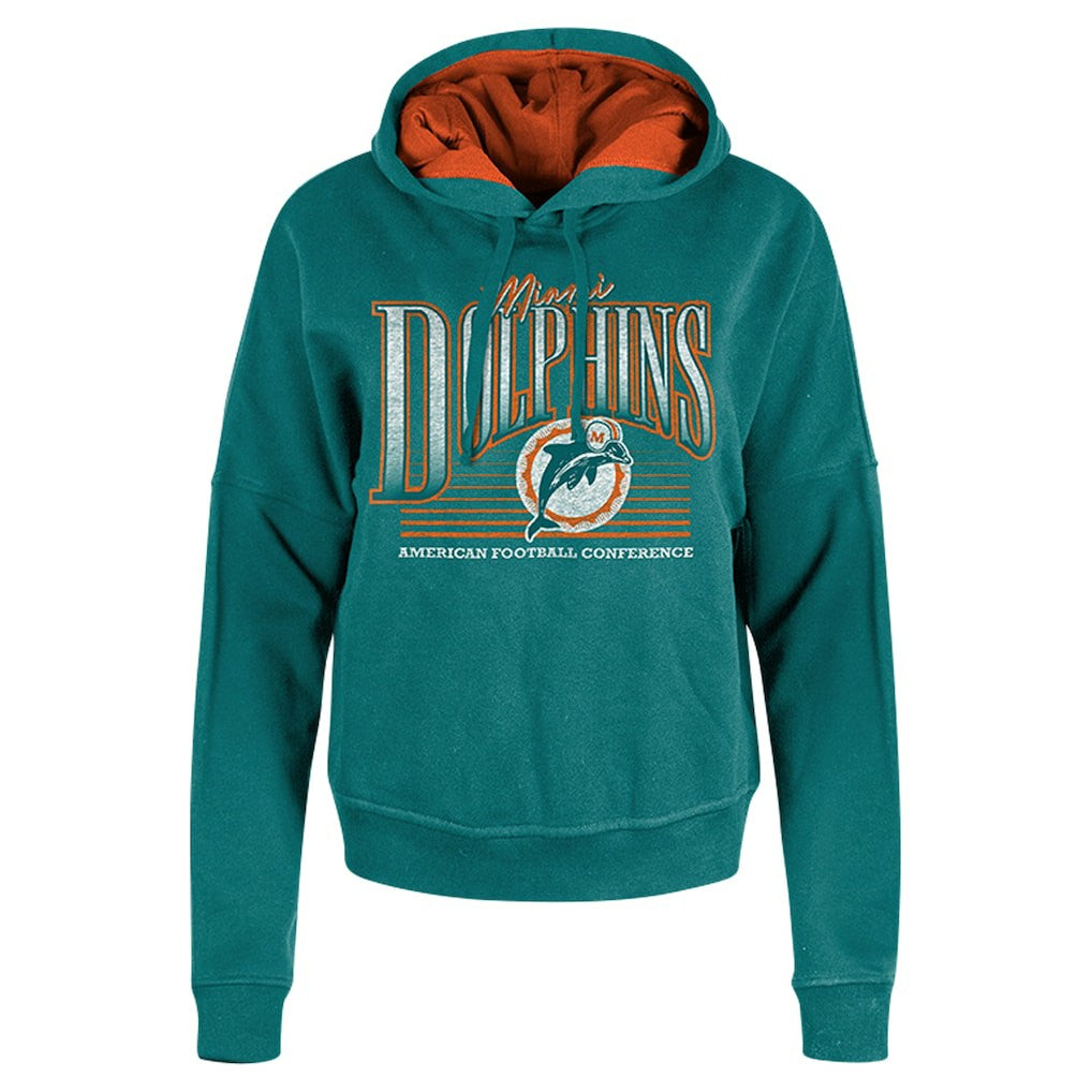 Miami Dolphins New Era Women's Throwback Boxy Pullover Hoodie - Aqua Hoodies
