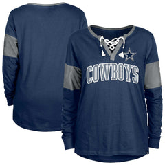 Dallas Cowboys New Era Women's Lace-Up Notch-Neck Long Sleeve T-Shirt - Navy T-shirts