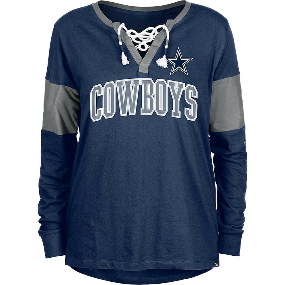 Dallas Cowboys New Era Women's Lace-Up Notch-Neck Long Sleeve T-Shirt - Navy T-shirts