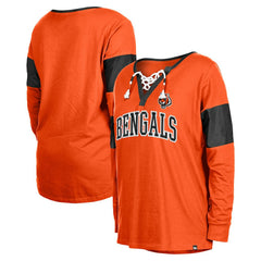 Cincinnati Bengals New Era Women's Lace-Up Notch-Neck Long Sleeve T-Shirt - Orange T-shirts