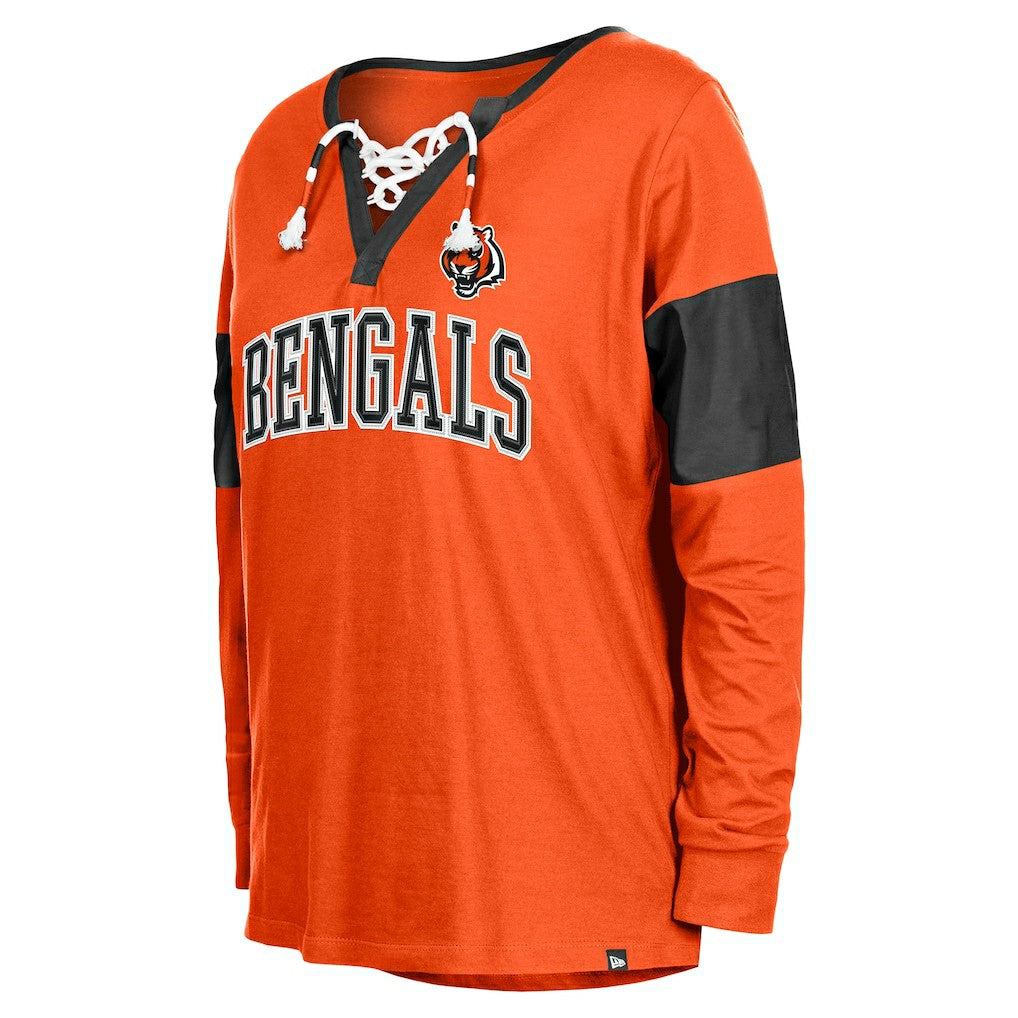 Cincinnati Bengals New Era Women's Lace-Up Notch-Neck Long Sleeve T-Shirt - Orange T-shirts