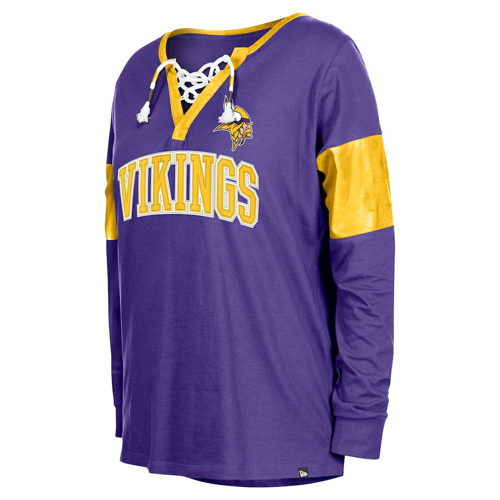 Minnesota Vikings New Era Women's Lace-Up Notch-Neck Long Sleeve T-Shirt - Purple T-shirts