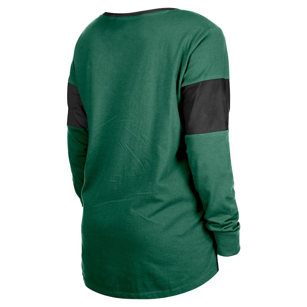 New York Jets New Era Women's Lace-Up Notch-Neck Long Sleeve T-Shirt - Green T-shirts