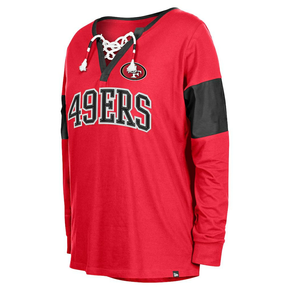 San Francisco 49ers New Era Women's Lace-Up Notch-Neck Long Sleeve T-Shirt - Scarlet T-shirts